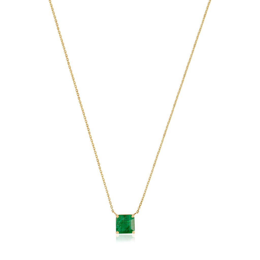 14K Gold Square Cut  1.51 ct Emerald Chain Necklace Image