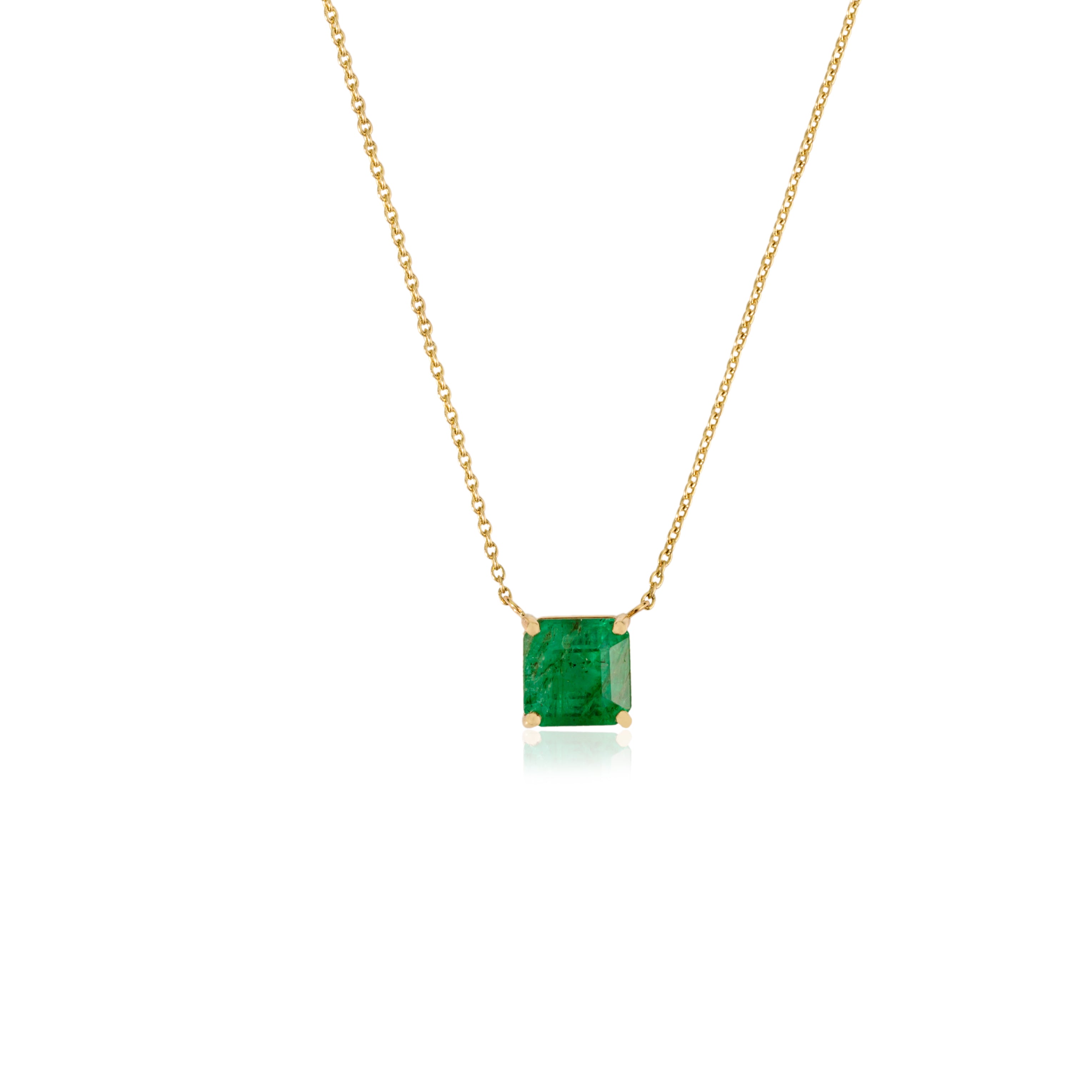 14K Gold Square Cut  1.51 ct Emerald Chain Necklace