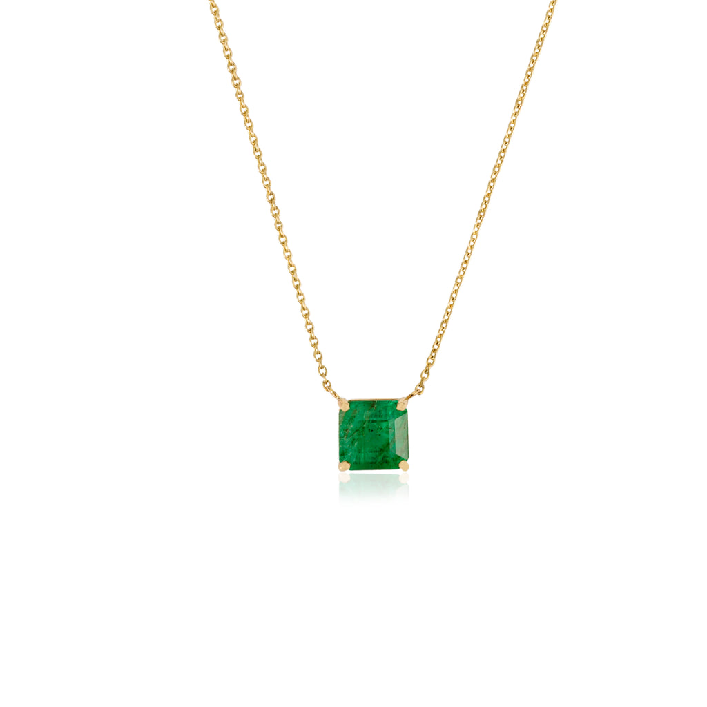 14K Gold Square Cut  1.51 ct Emerald Chain Necklace Image