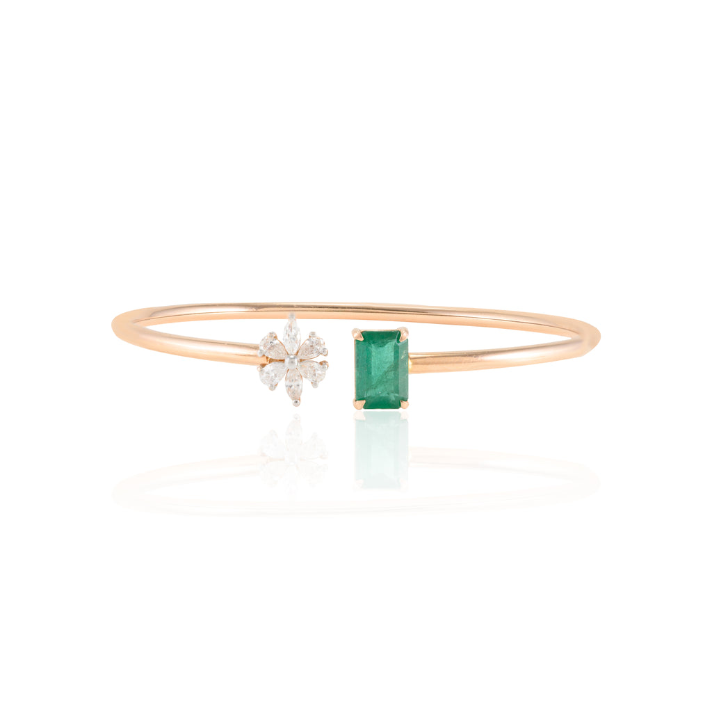 18K Gold Emerald Diamond Cuff Bracelet Image