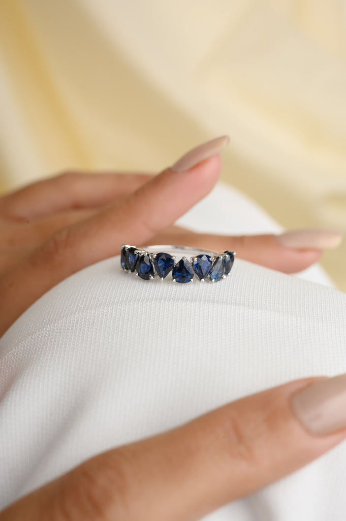 14K Gold Pear Cut Blue Sapphire Ring Image