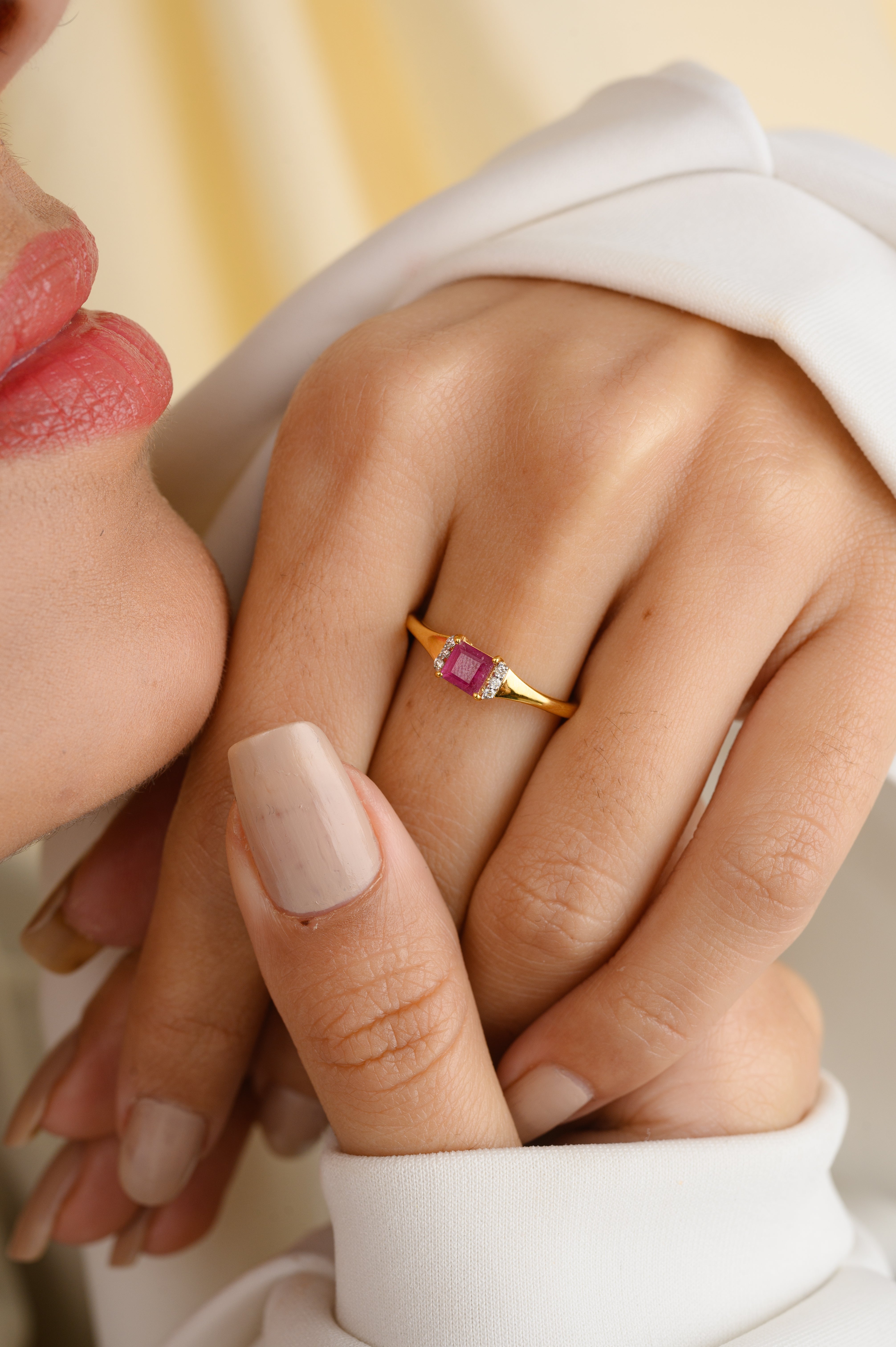 18k Genuine Ruby Diamond Engagement Ring