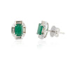 18K Gold Emerald & Baguette Diamond Halo Studs Thumbnail
