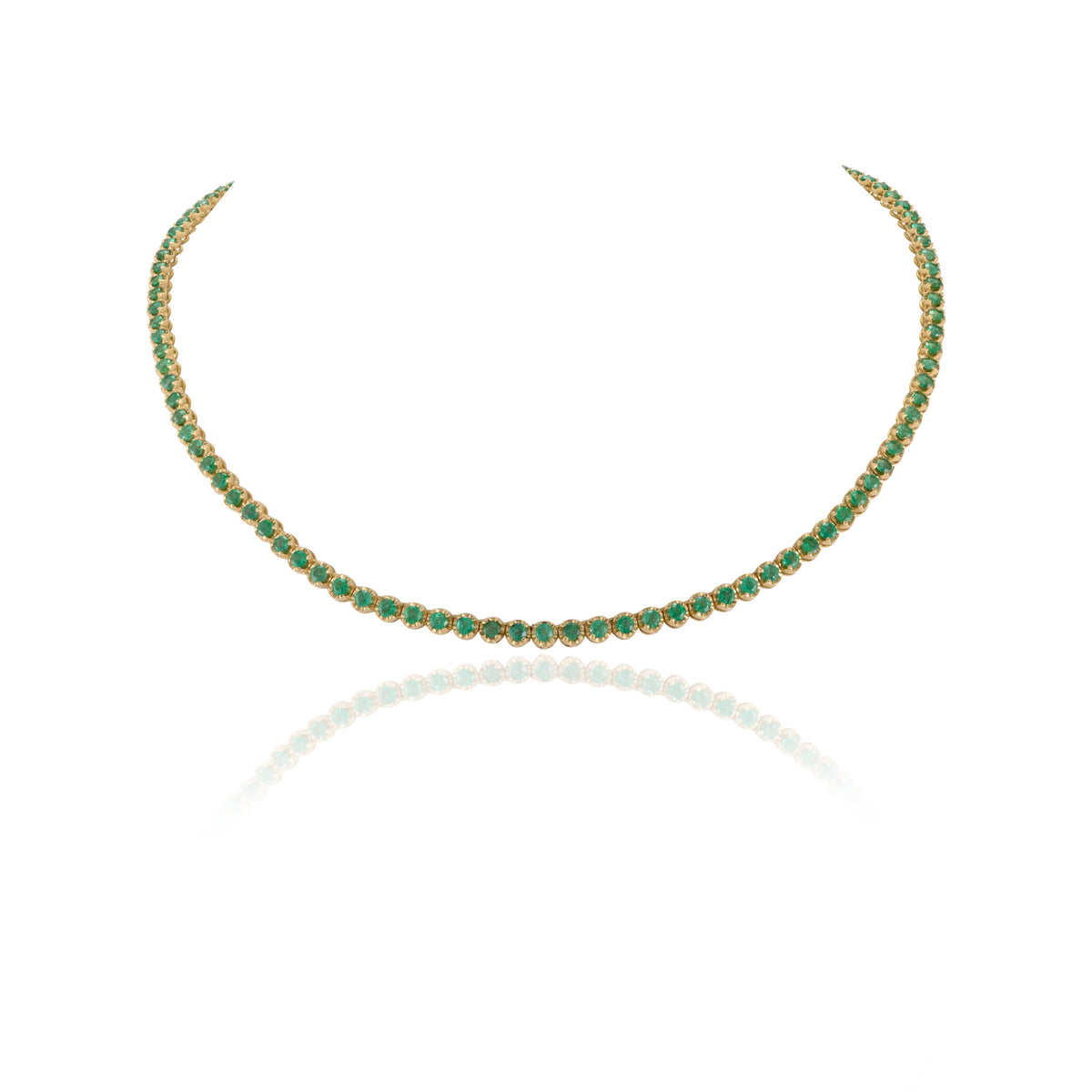 18K Gold Round Cut Emerald Tennis Necklace