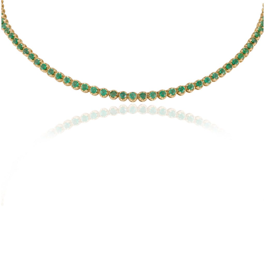 18K Gold Round Cut Emerald Tennis Necklace Image