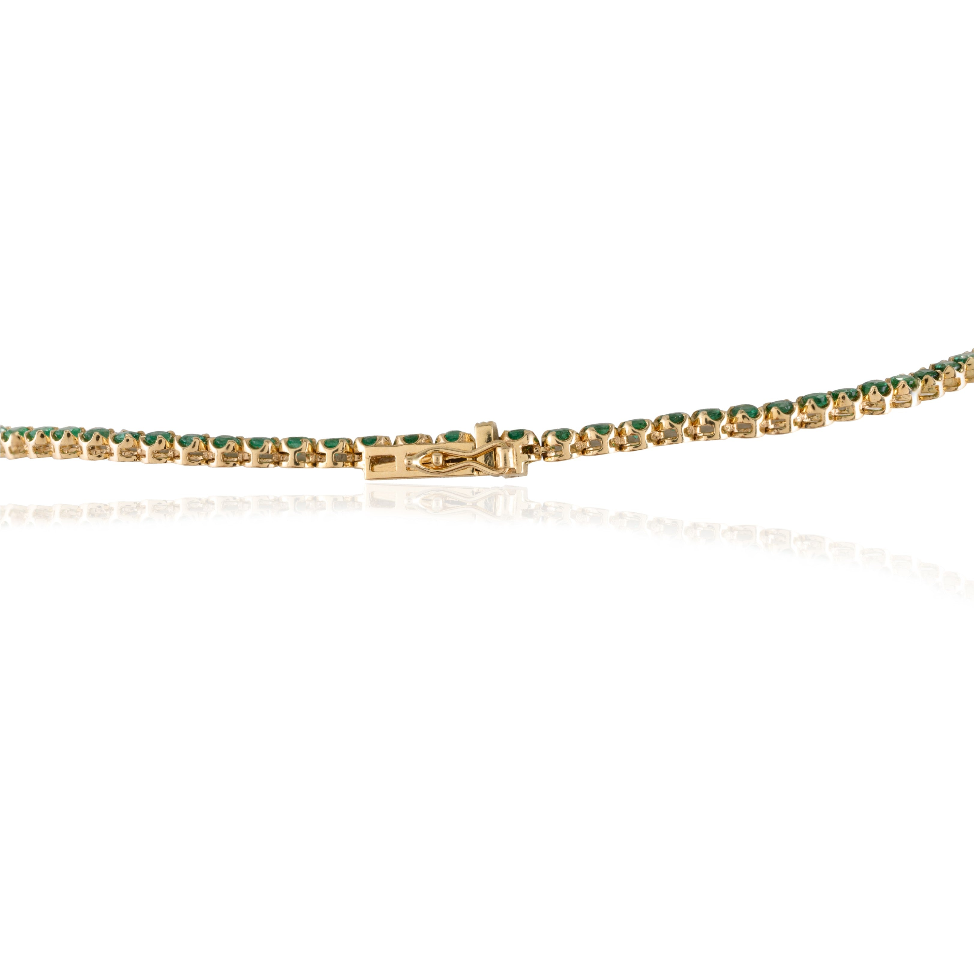 18K Gold Round Cut Emerald Tennis Necklace