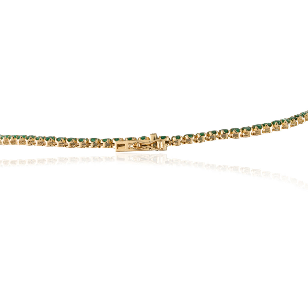 18K Gold Round Cut Emerald Tennis Necklace Image