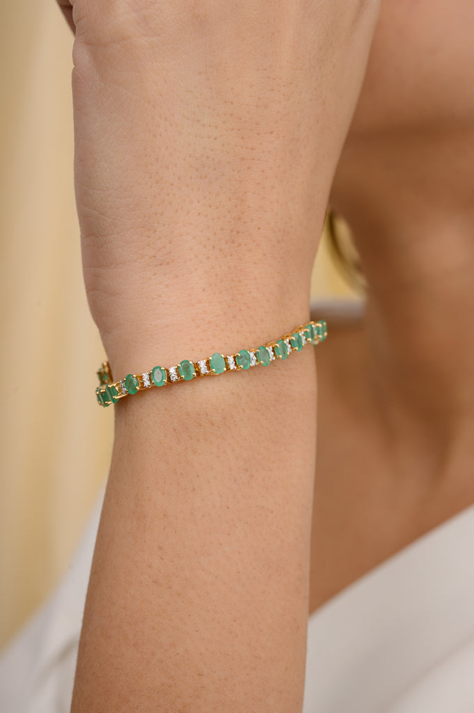 Emerald and Diamond Designer Tennis Bracelet Image