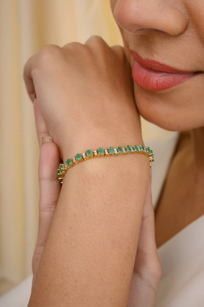Emerald and Diamond Designer Tennis Bracelet Image