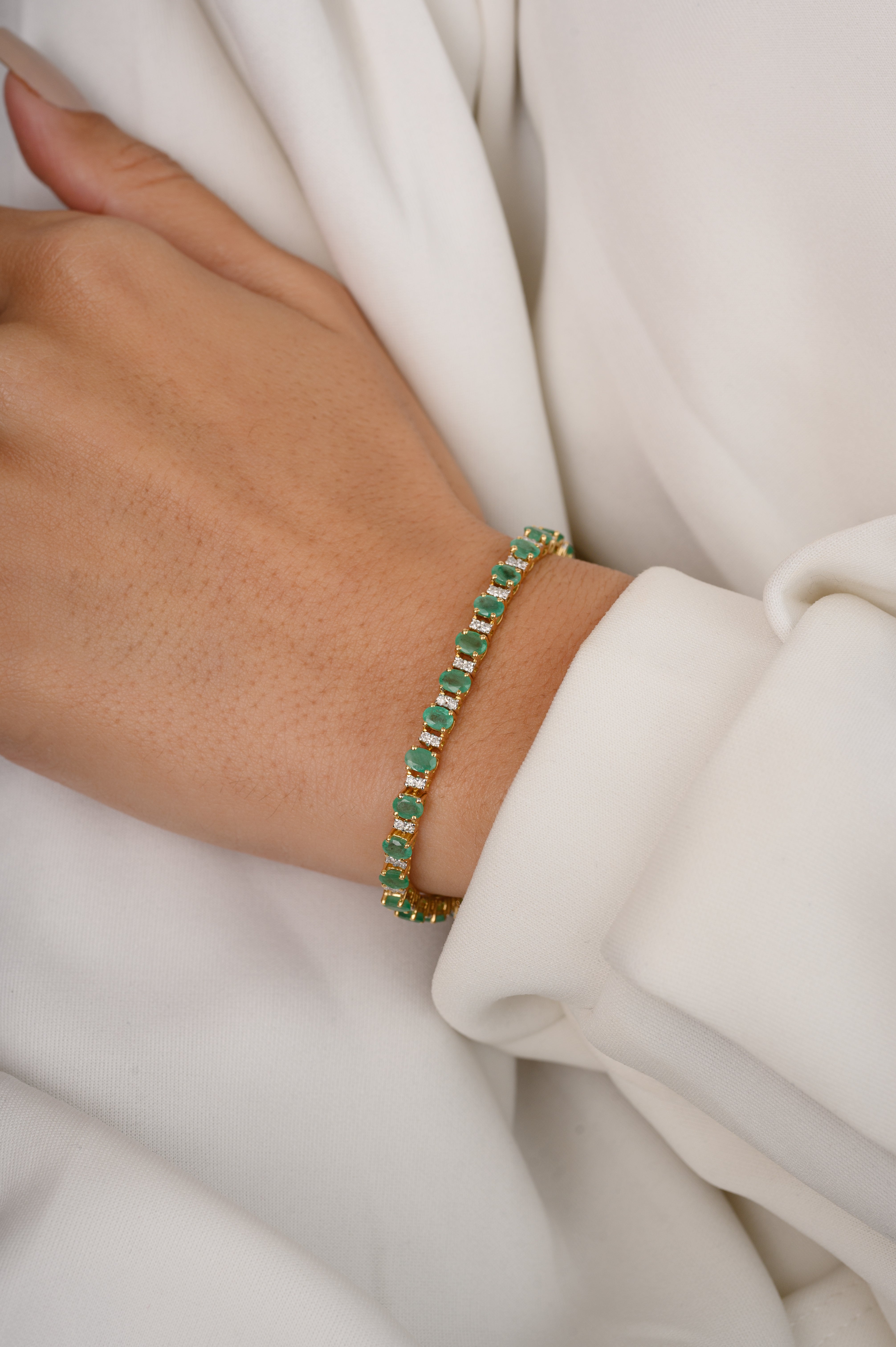 Emerald and Diamond Designer Tennis Bracelet