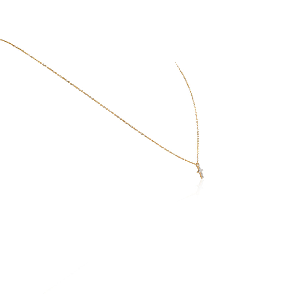 18K Gold Diamond Studded Tiny Cross Necklace Image