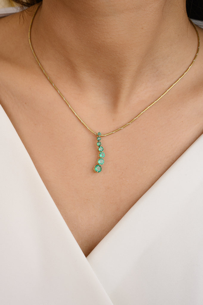 14K Gold Unique Emerald Long Pendant Image