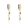 14K Gold Blue Sapphire Diamond Dangling Chain Earrings Thumbnail