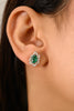 14K Gold 1.17ct Oval Emerald Diamond Cluster Earrings Thumbnail