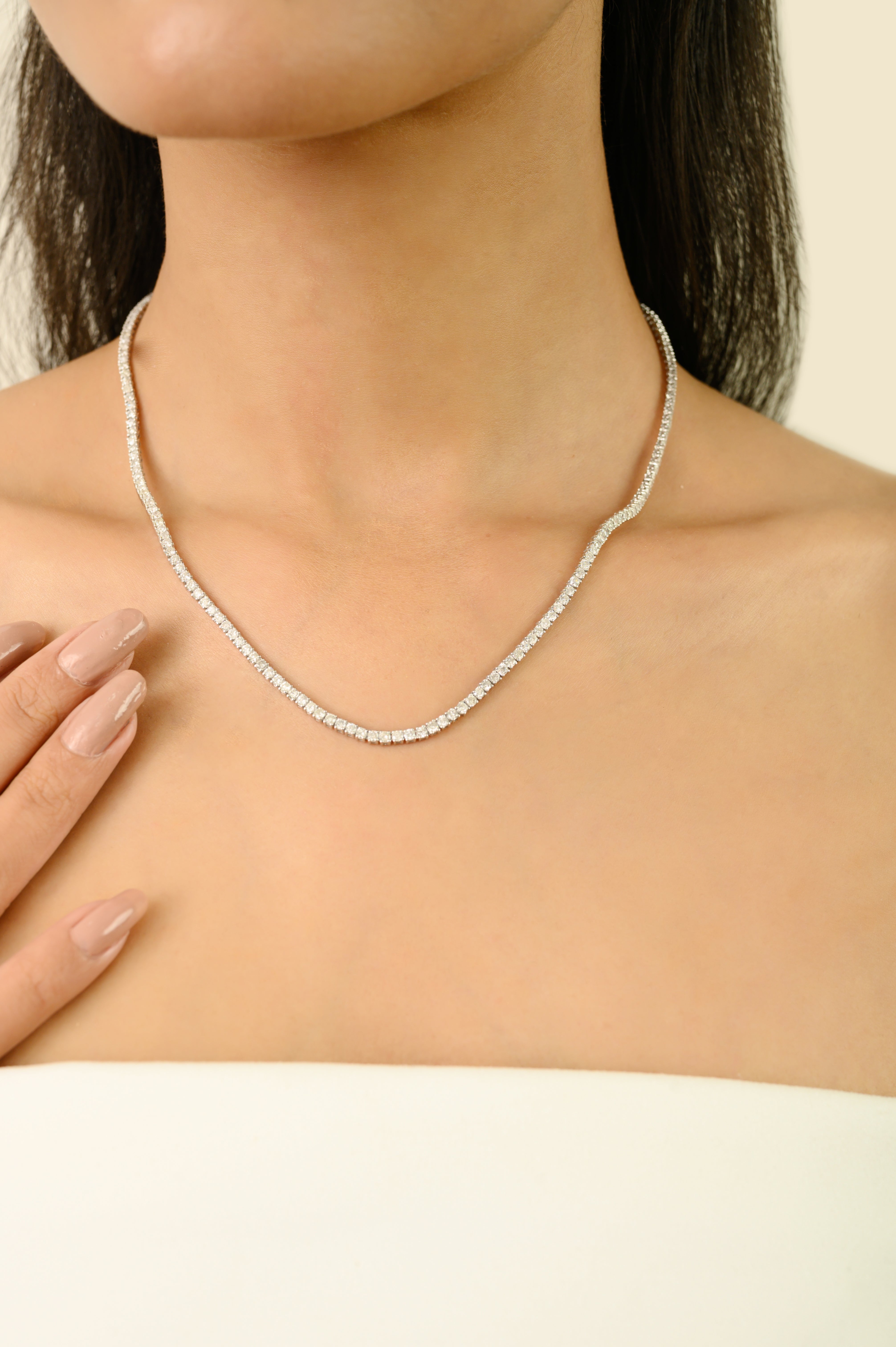 Vintage Style 6.72 Ct  Natural Diamond Wedding Necklace in 14K Gold