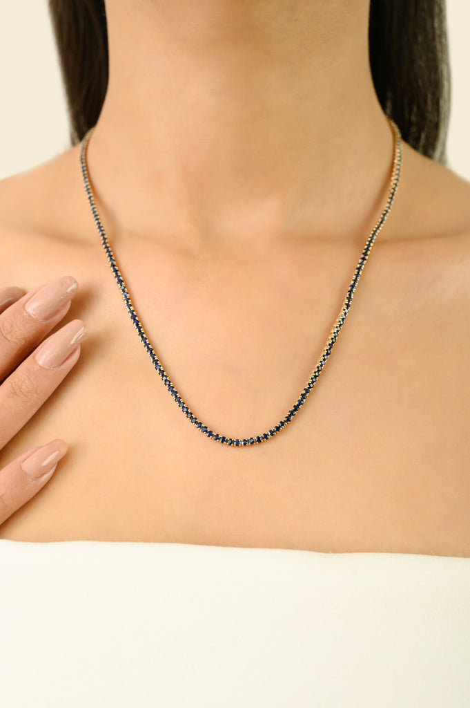 14K Gold Deep Blue 9.46 Ct Sapphire Statement Necklace For Her Image