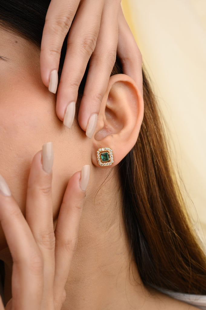 18K Gold Emerald Diamond Statement Earrings Image