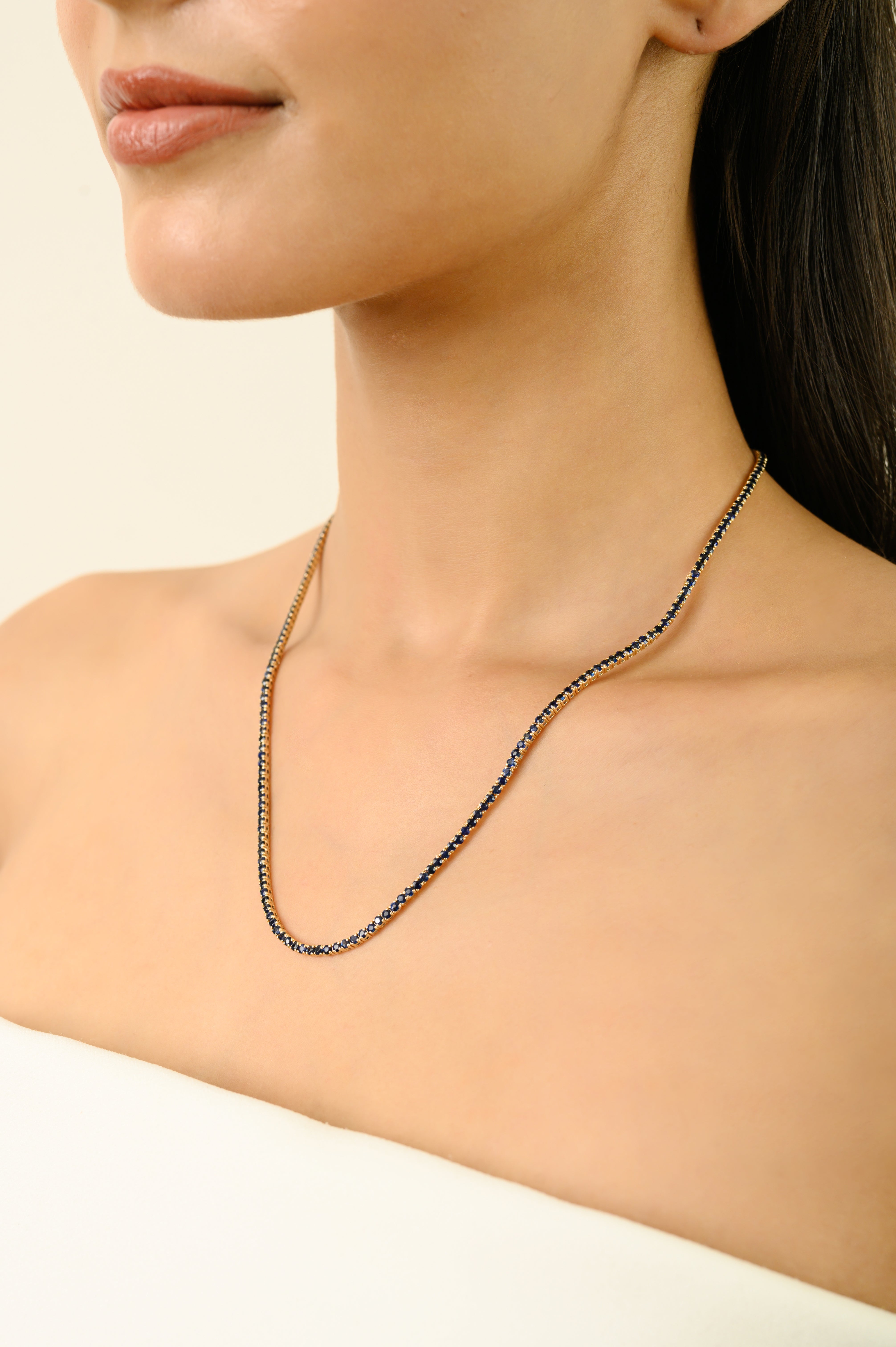 14K Gold Deep Blue 9.46 Ct Sapphire Statement Necklace For Her