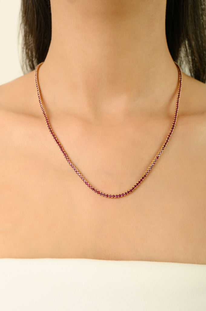 14K Gold Round Ruby 8.54 Carat Contemporary Tennis Necklace Image