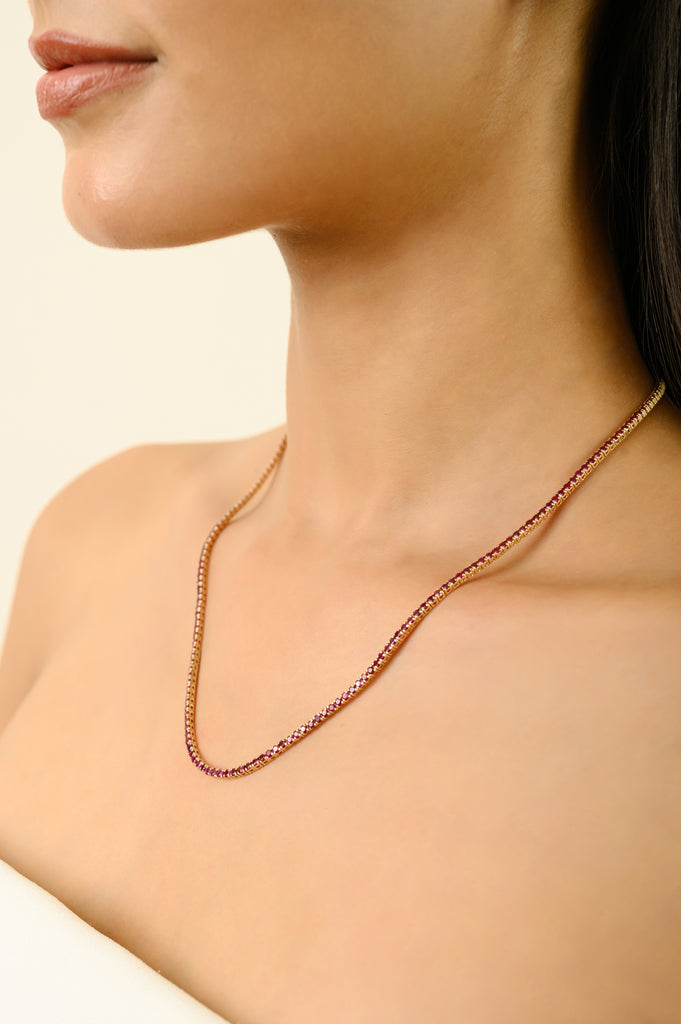 14K Gold Round Ruby 8.54 Carat Contemporary Tennis Necklace Image