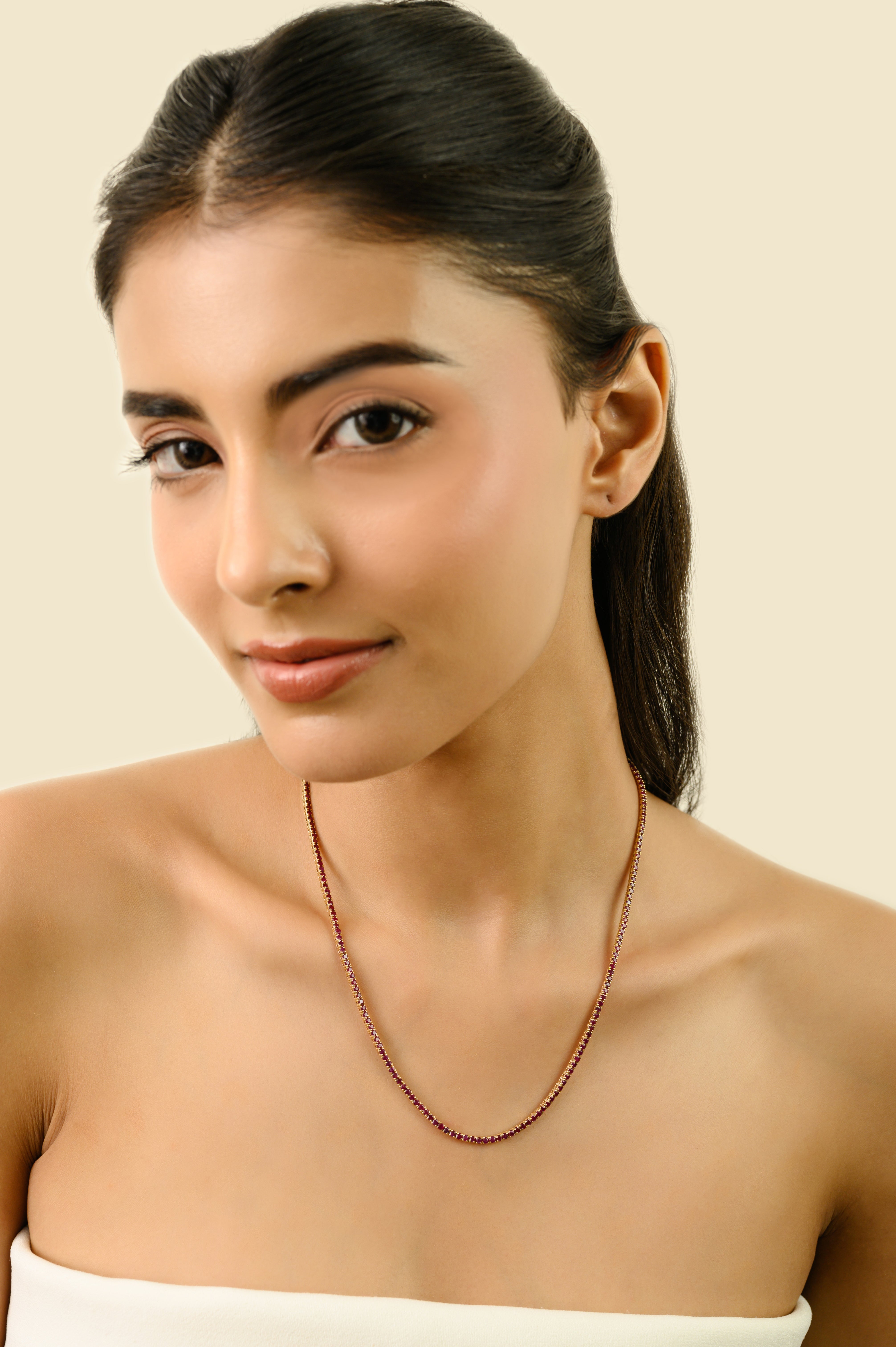 14K Gold Round Ruby 8.54 Carat Contemporary Tennis Necklace