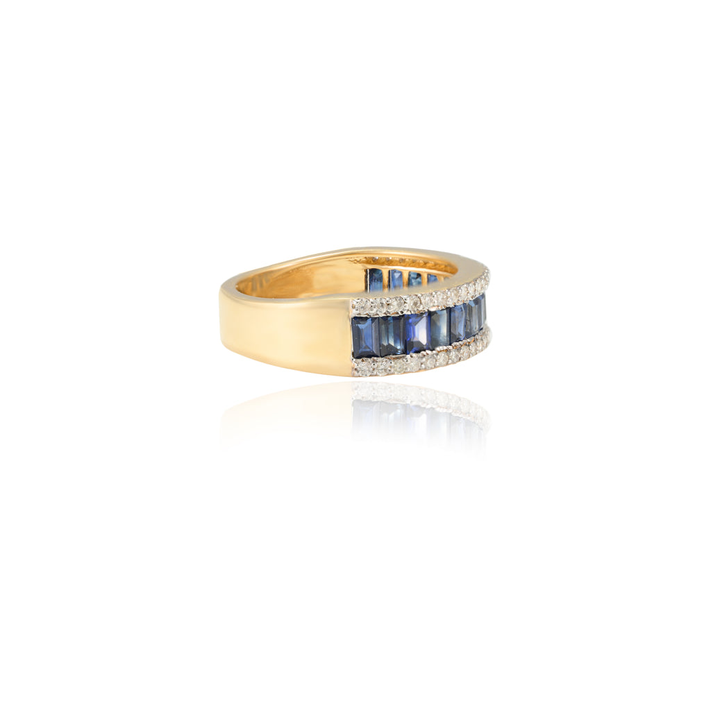 18K Gold Blue Sapphire Diamond Stacking Ring Image