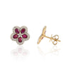 18K Gold Ruby Cherry Blossom Flower Earrings Thumbnail