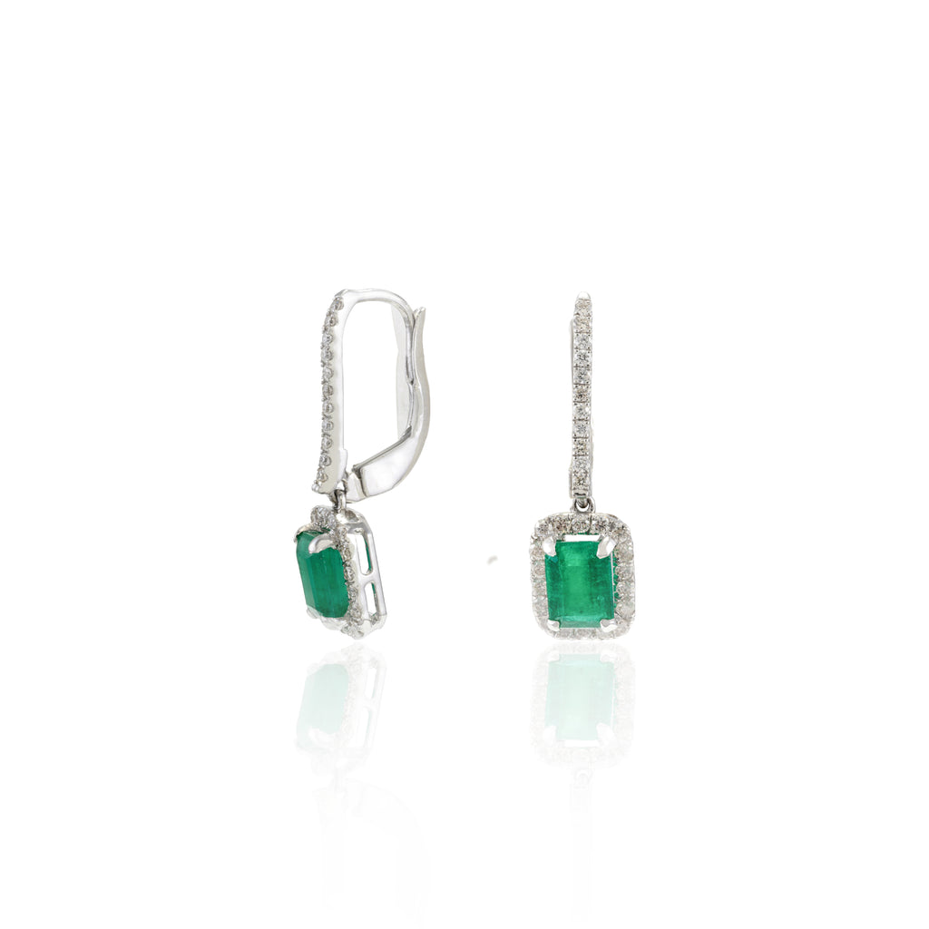 18K Gold Emerald & Diamond Dangle Earrings Image