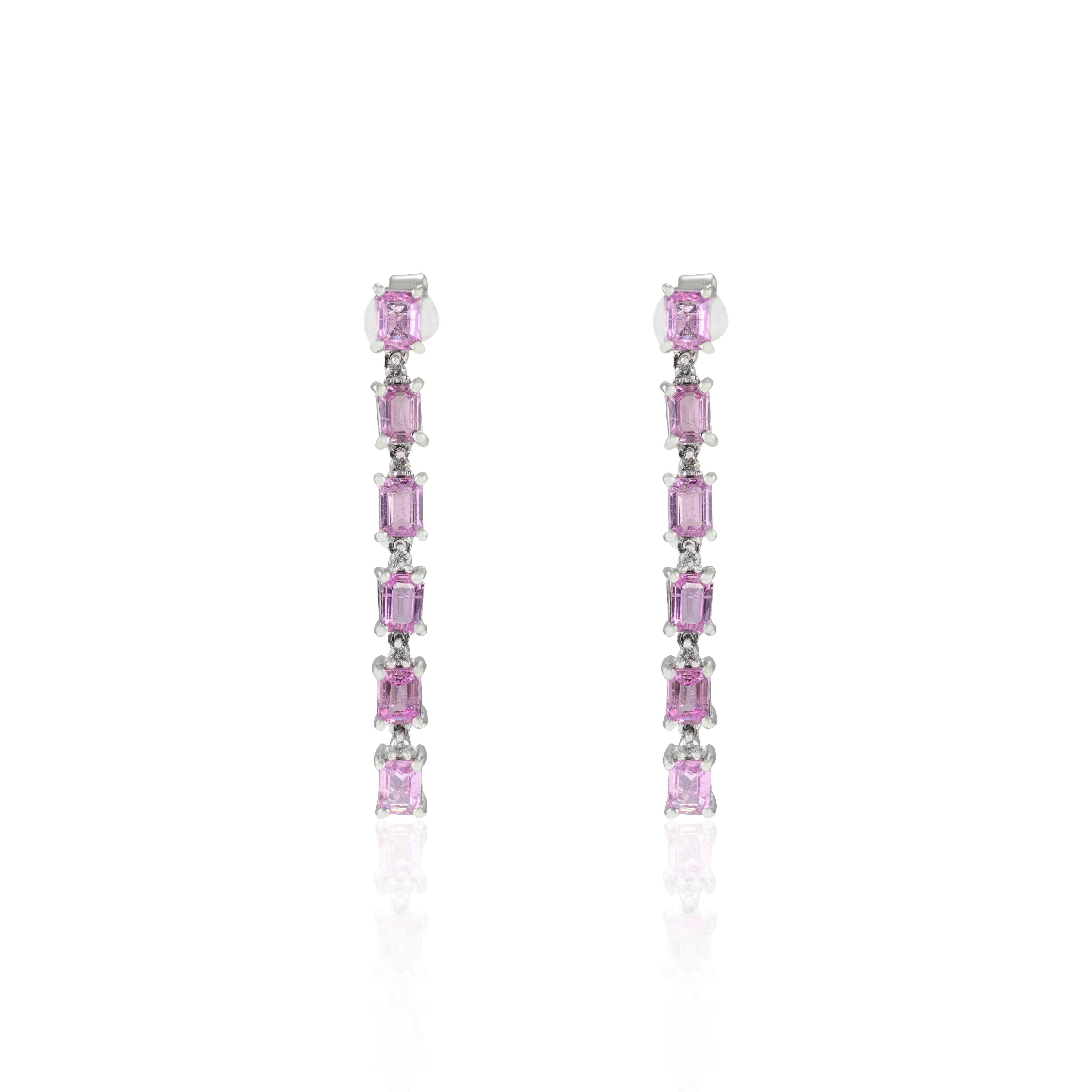 18K Gold Pink Sapphire Diamond Cocktail Earrings
