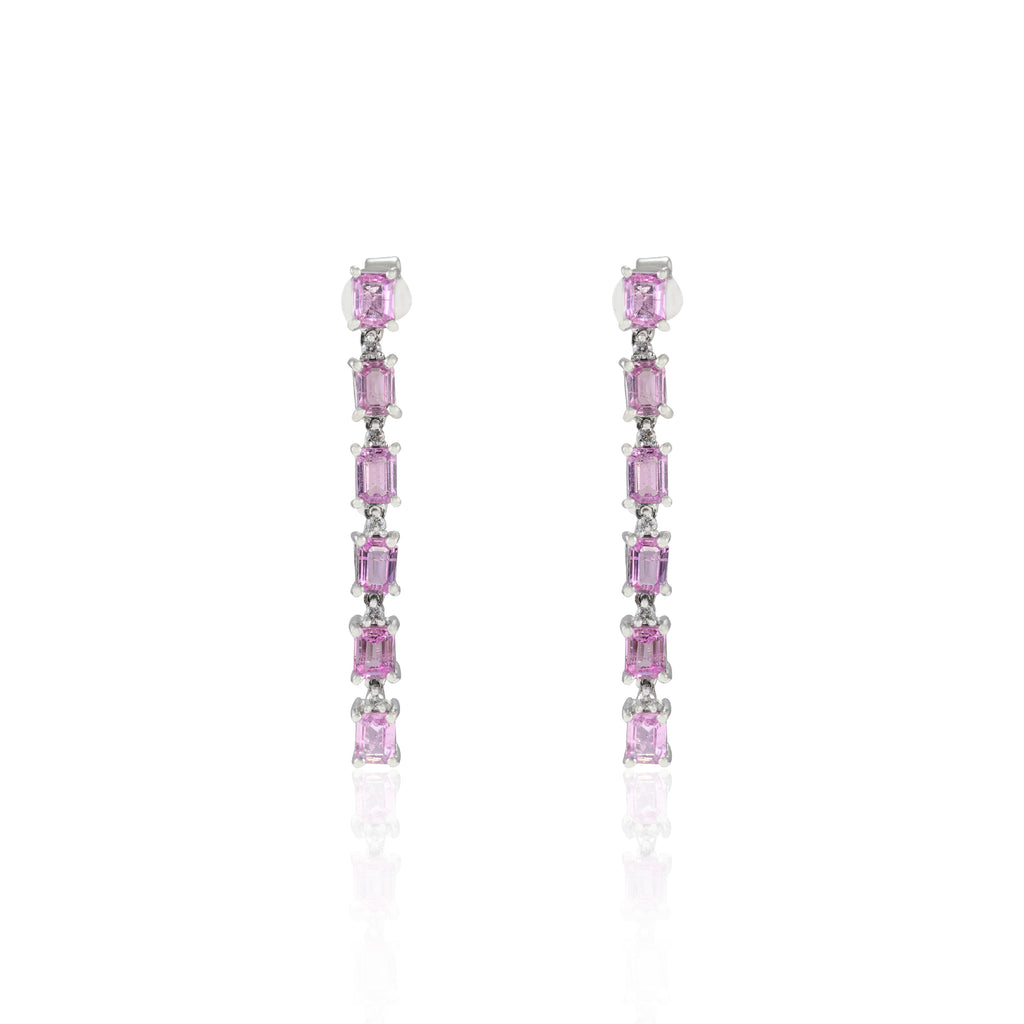 18K Gold Pink Sapphire Diamond Cocktail Earrings Image
