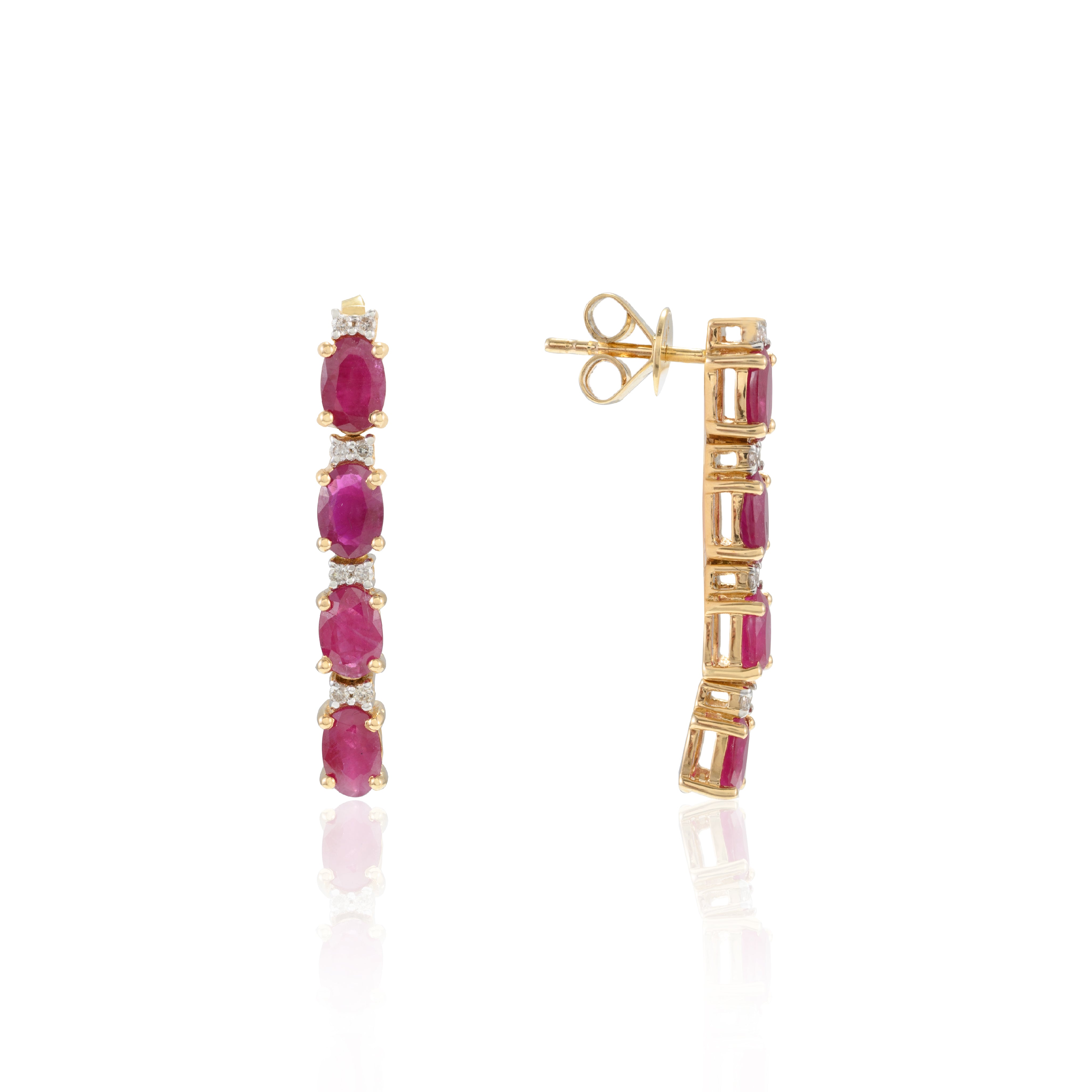 14K Gold Ruby Diamond Dangle Earrings