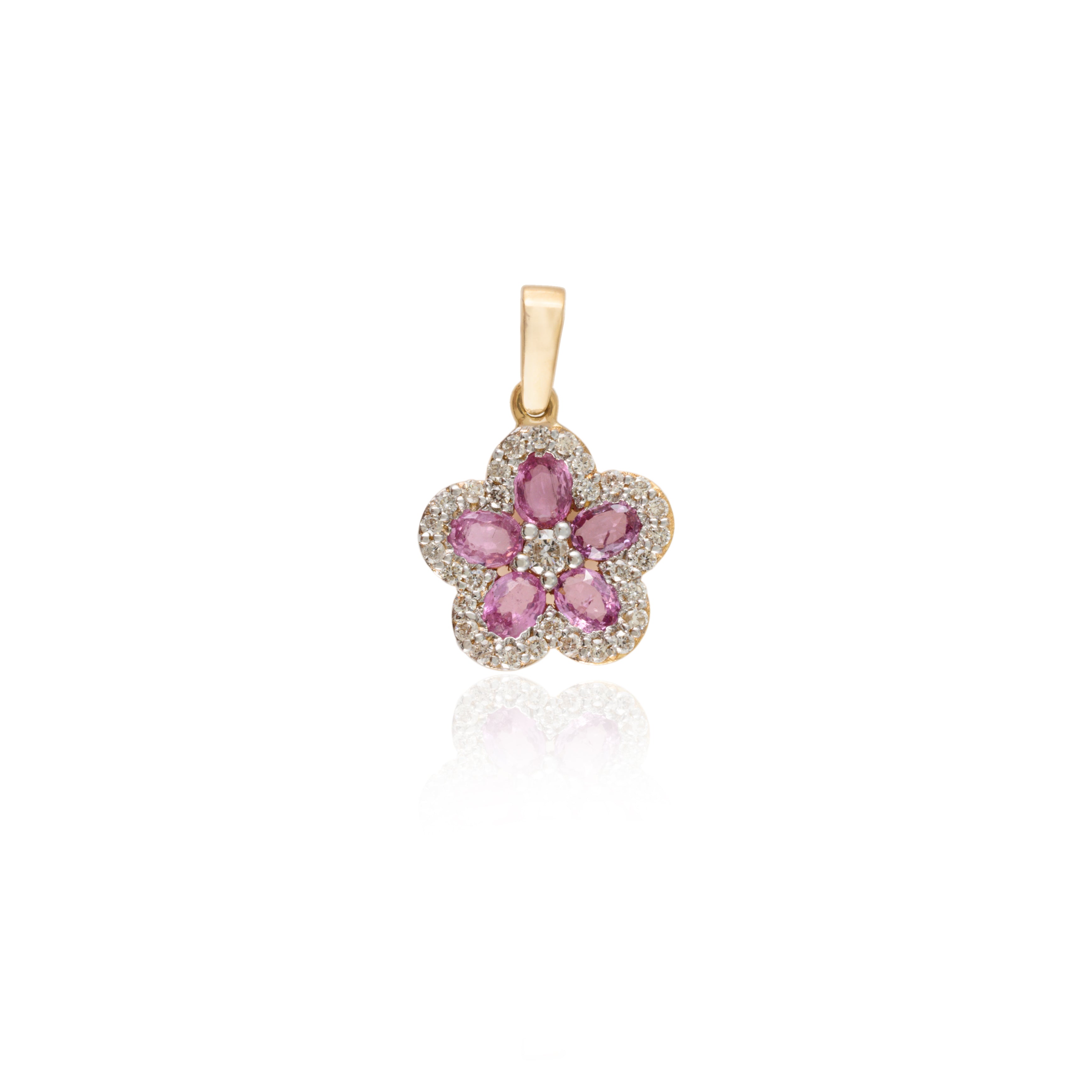 18K Gold Pink Sapphire Cherry Blossom Flower Pendant - vrjewels-us