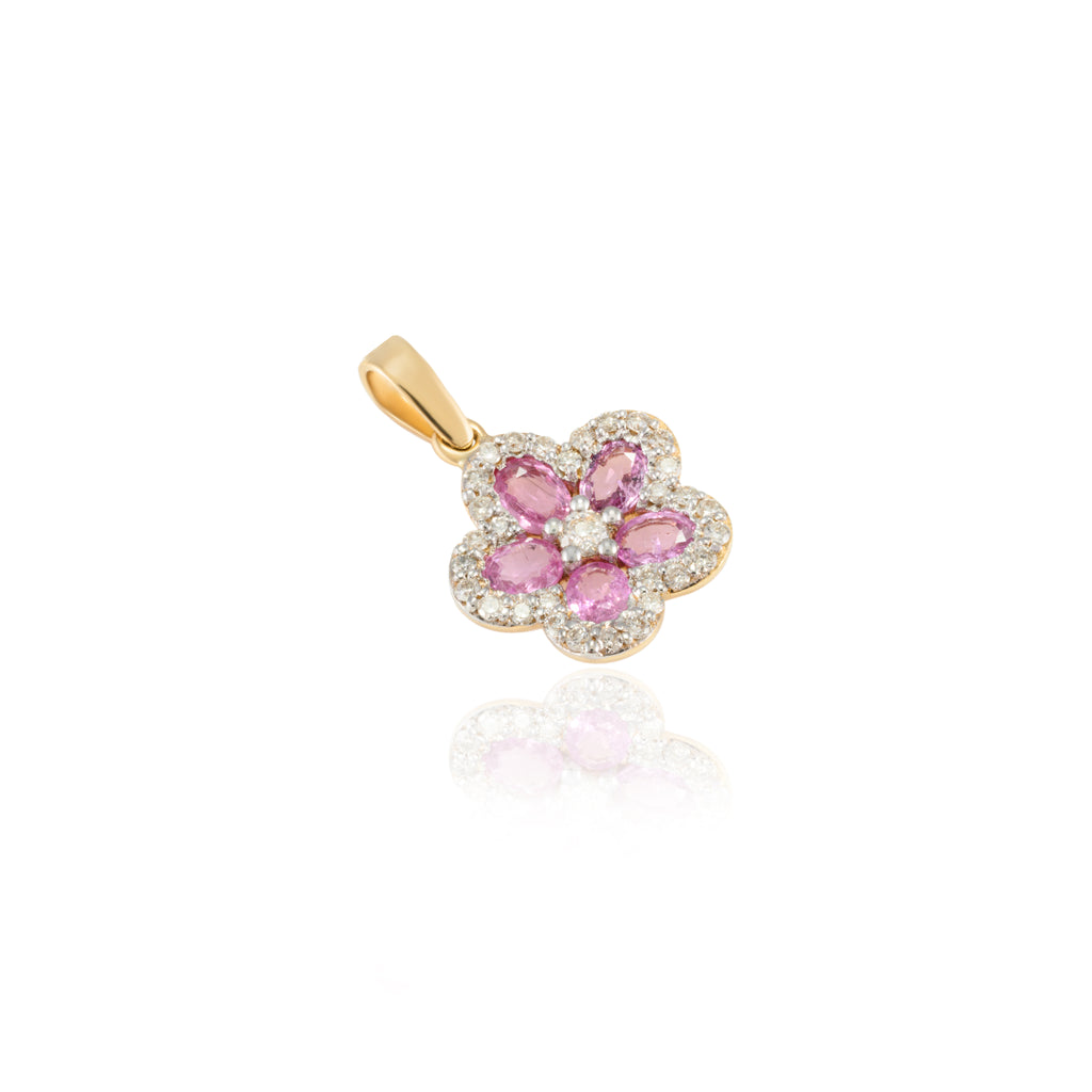18K Gold Pink Sapphire Cherry Blossom Flower Pendant Image