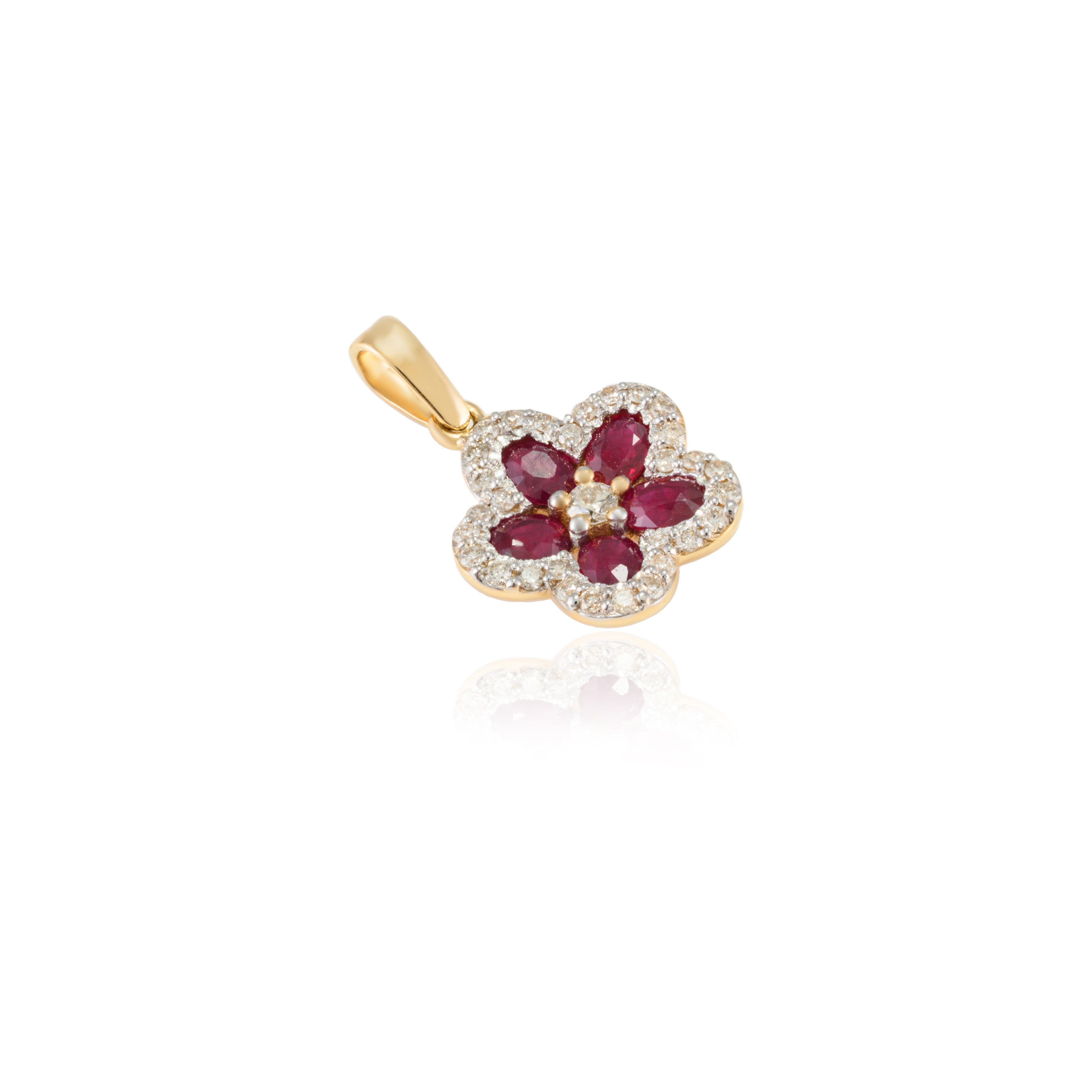 18K Gold Ruby Cherry Blossom Flower Pendant