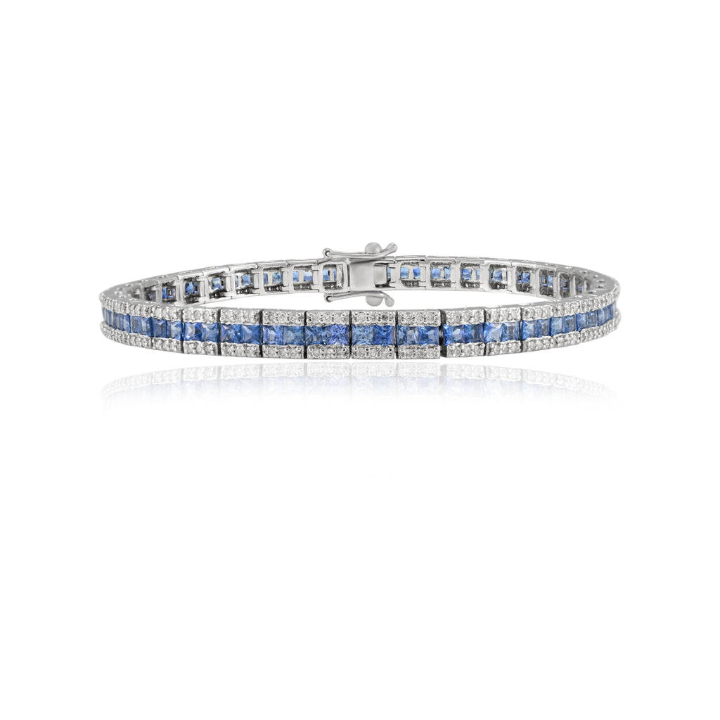 18K Gold Blue Sapphire Diamond Tennis Bracelet Image