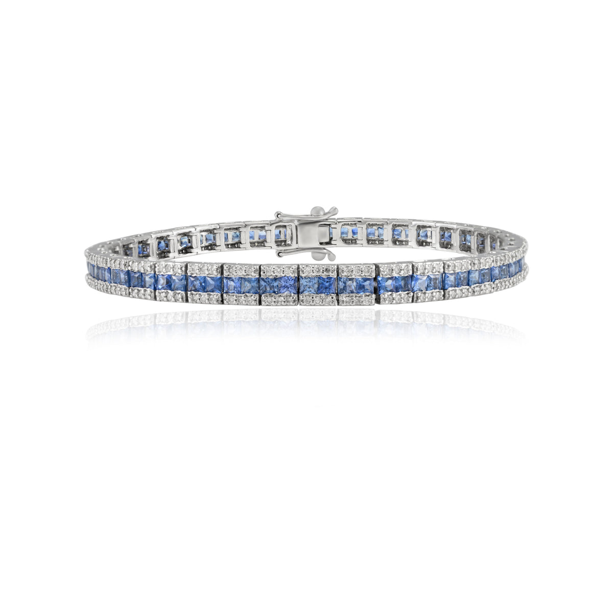 18K Gold Blue Sapphire Diamond Tennis Bracelet