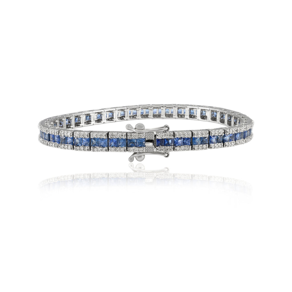 18K Gold Blue Sapphire Diamond Tennis Bracelet Image