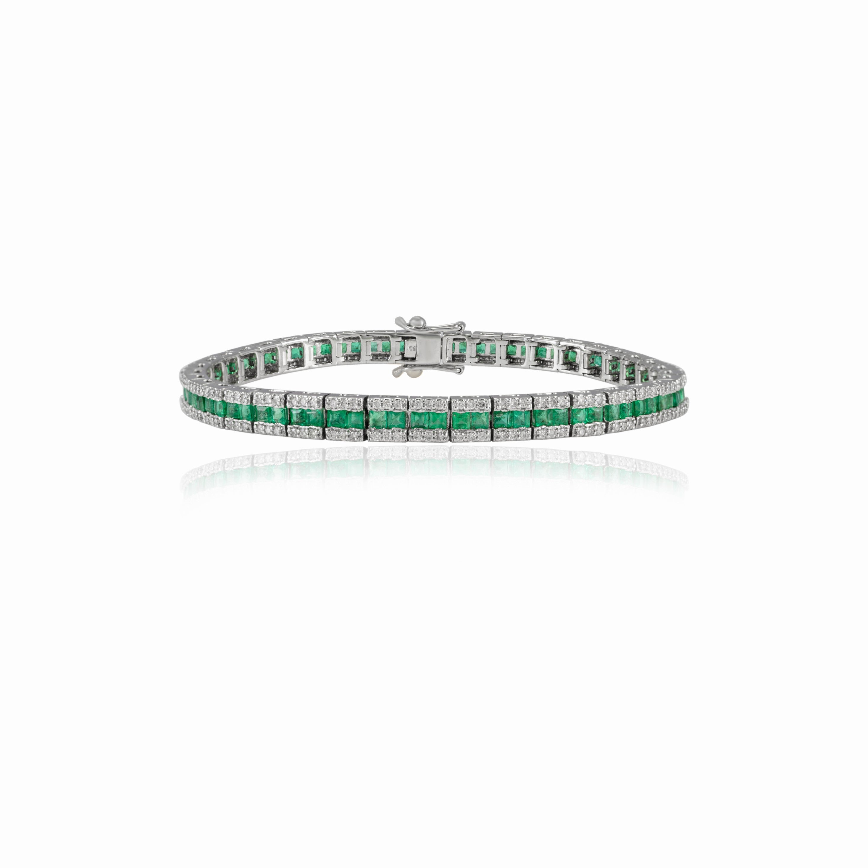18K Gold Certified Emerald Diamond Tennis Bracelet