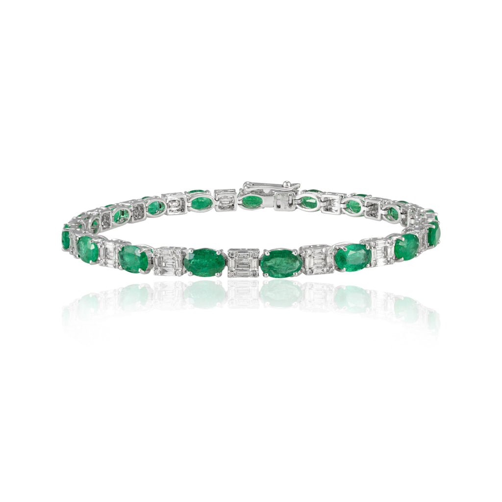 18K Gold Emerald & Diamond Tennis Bracelet Image