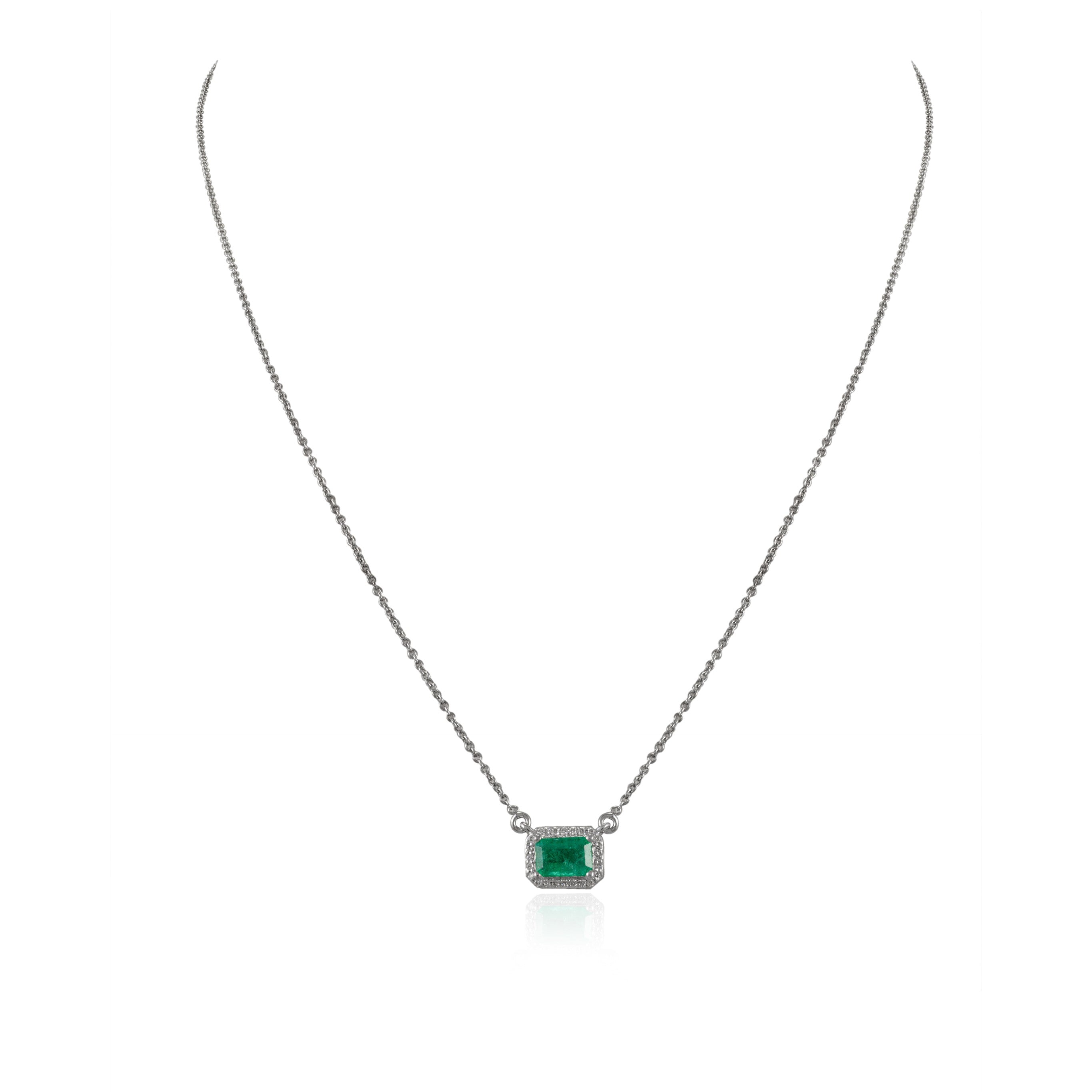 18K Gold Emerald & Halo Diamond Chain Necklace - vrjewels-us