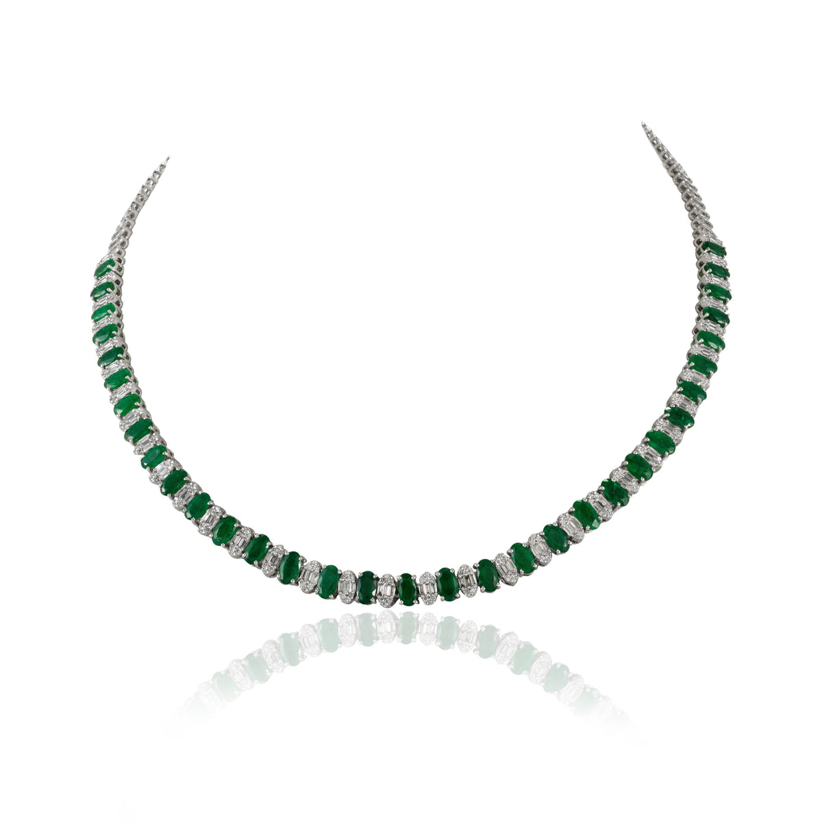 18K Gold Emerald & Diamond Tennis Necklace