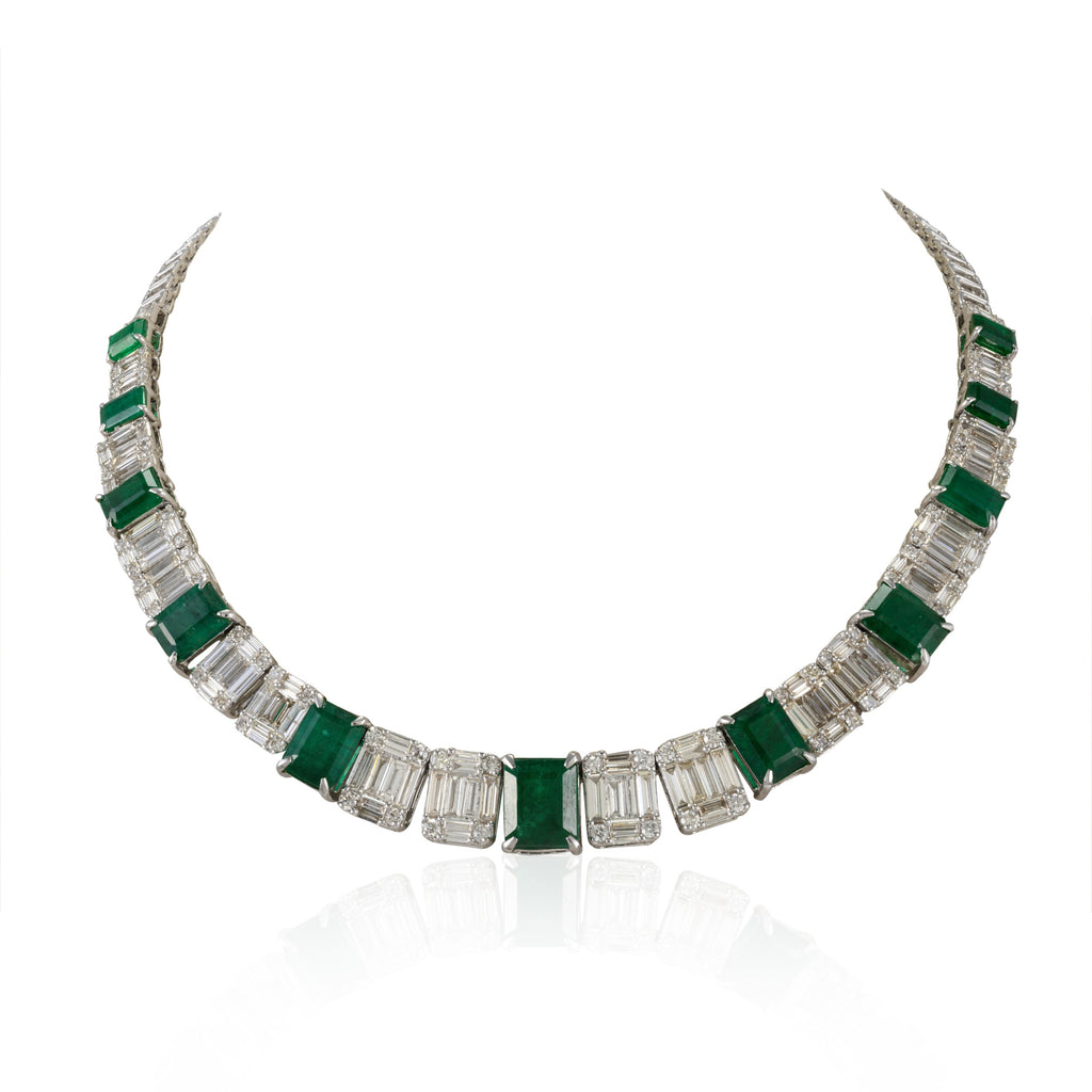 18K Gold Emerald & Diamond Tennis Necklace Image