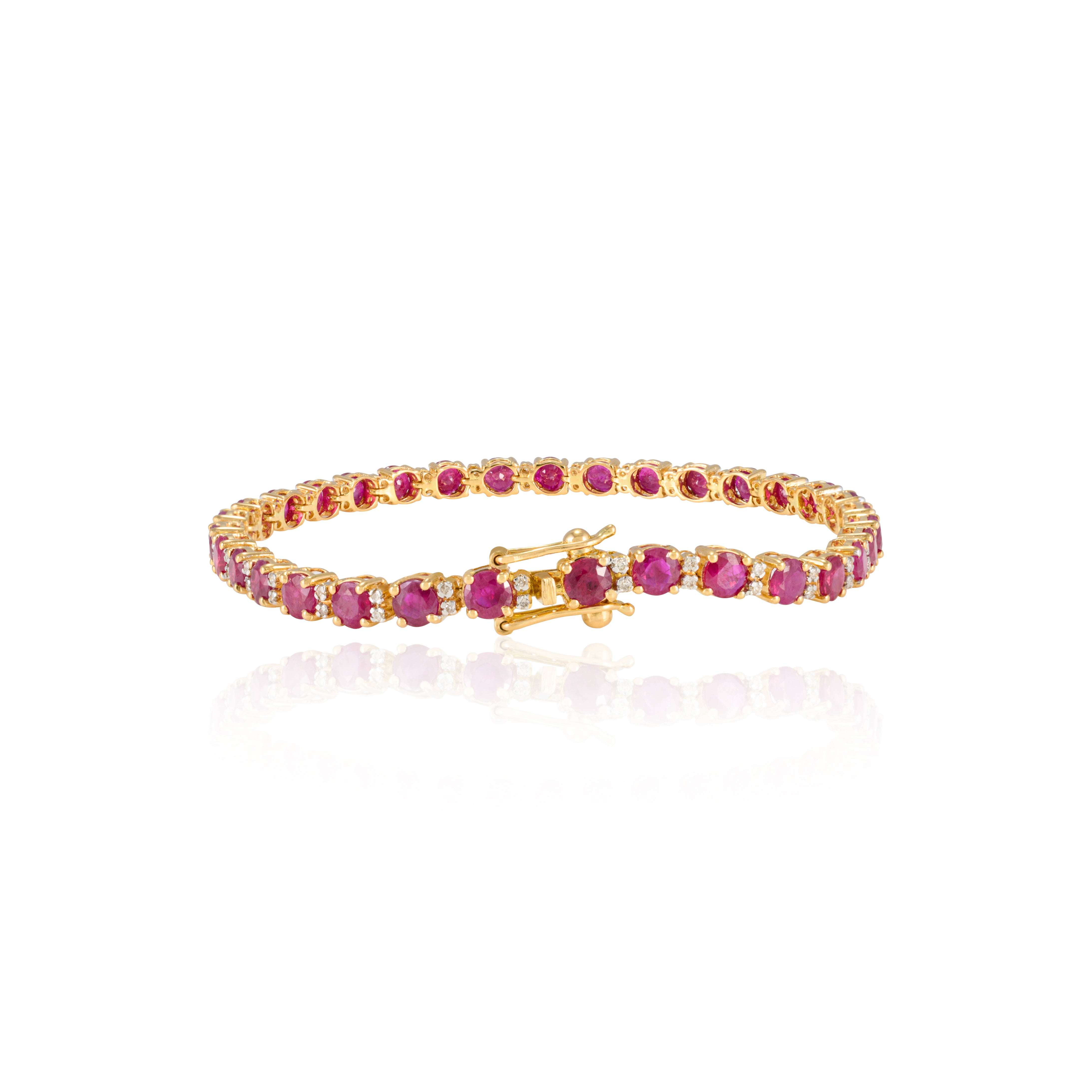 18K Gold Round Ruby Diamond Tennis Bracelet