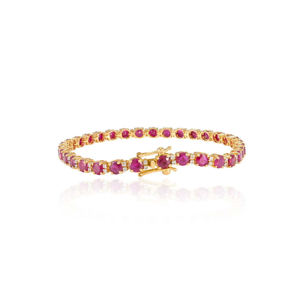 18K Gold Round Ruby Diamond Tennis Bracelet Image