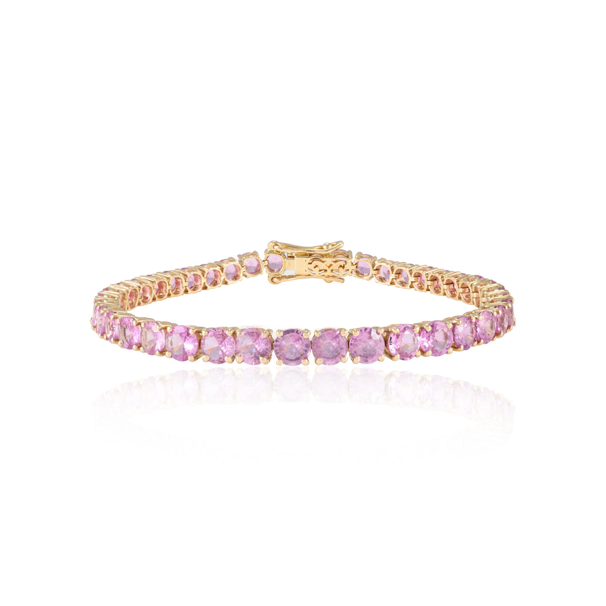 14K Gold Round Pink Sapphire Tennis Bracelet
