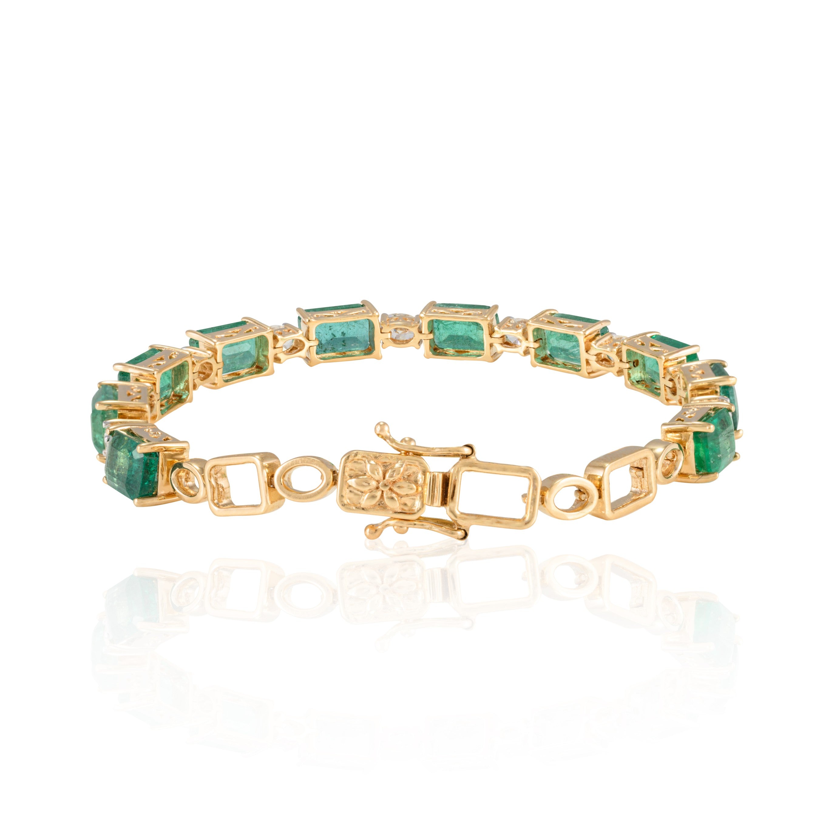 18K Gold Octagon Emerald Diamond Tennis Bracelet