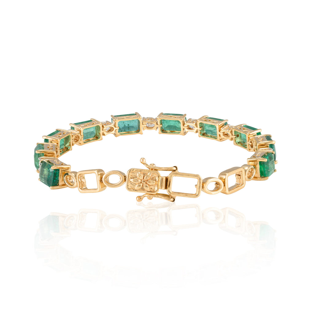18K Gold Octagon Emerald Diamond Tennis Bracelet Image