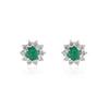 18K Gold Halo Diamond Emerald Stud Earrings Thumbnail