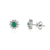 18K Gold Halo Diamond Emerald Stud Earrings Thumbnail