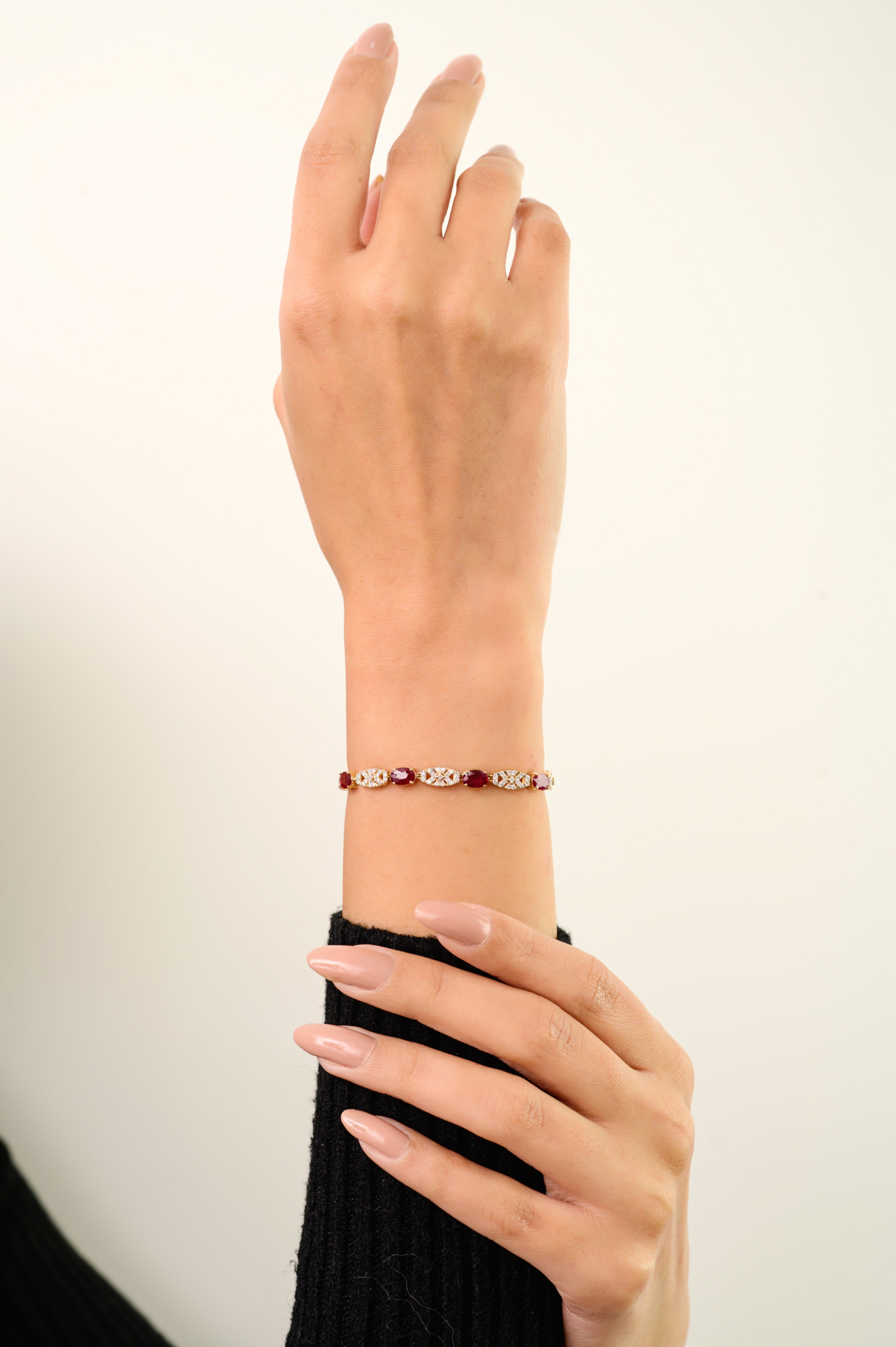 14k Gold 5.02Ct Ruby & Diamond Art Deco Tennis Bracelet
